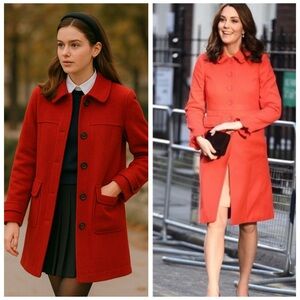 Boden Red Wool Clifford Coat Mid Length Pea Coat Royal Style Size 22R NWT